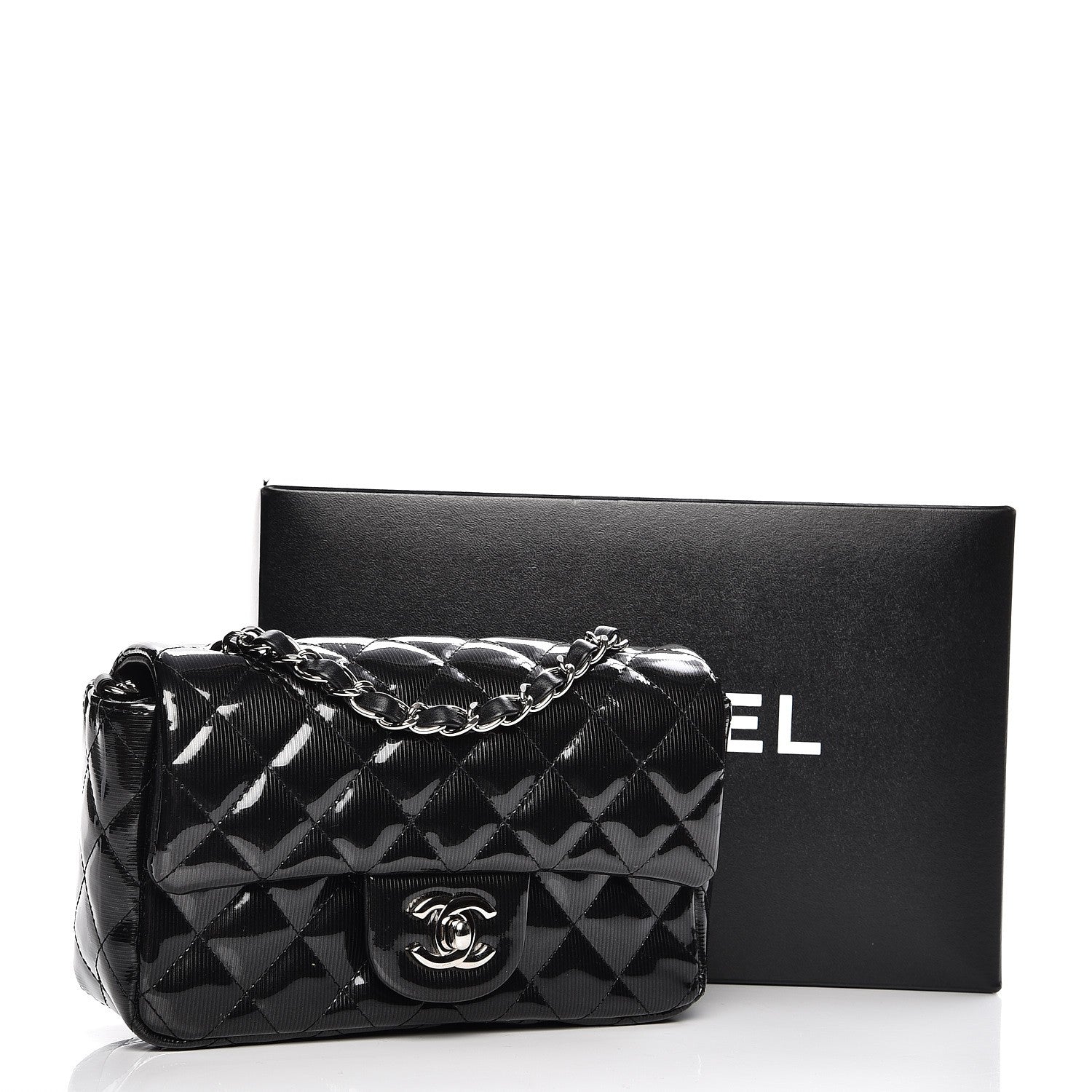 Chanel Striated Patent Quilted Mini Rectangular Flap Black 9 of 9