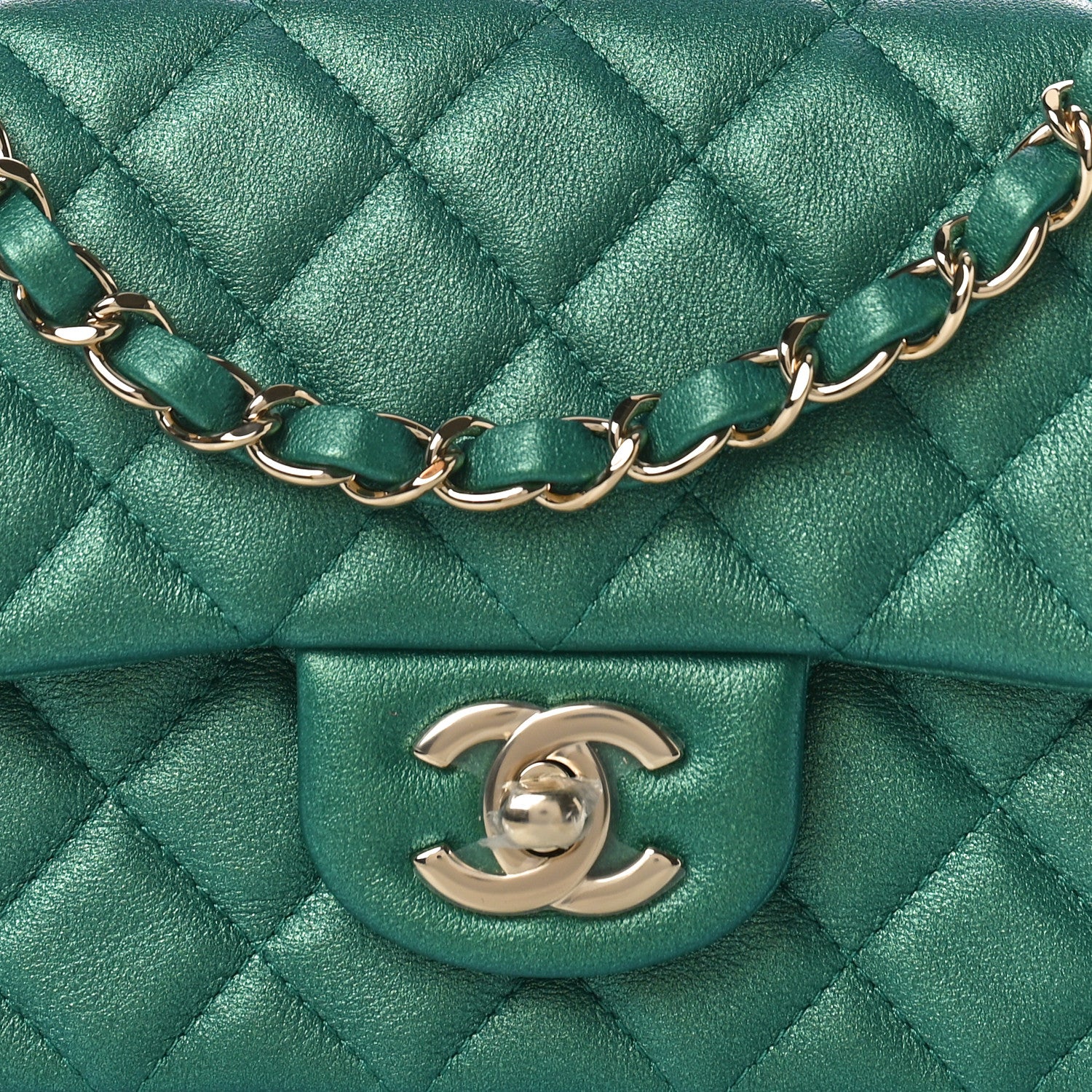 Chanel Iridescent Calfskin Quilted Mini Rectangular Flap Green 8 of 11