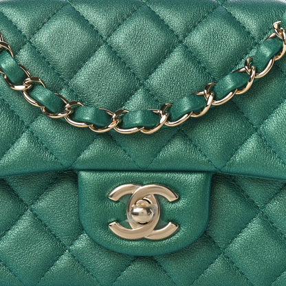 Chanel Iridescent Calfskin Quilted Mini Rectangular Flap Green 8 of 11