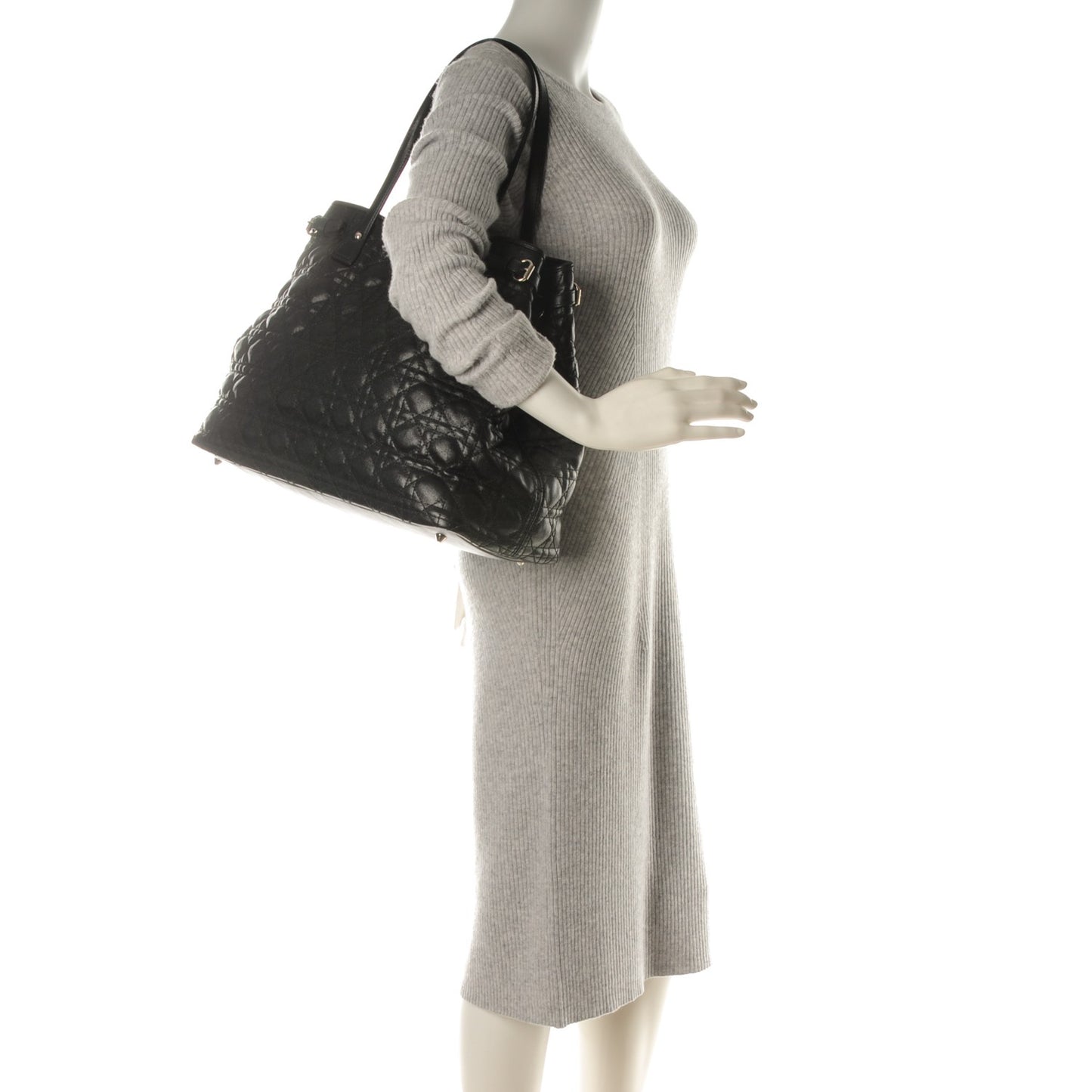 Coated Canvas Cannage Medium Panarea Tote Black