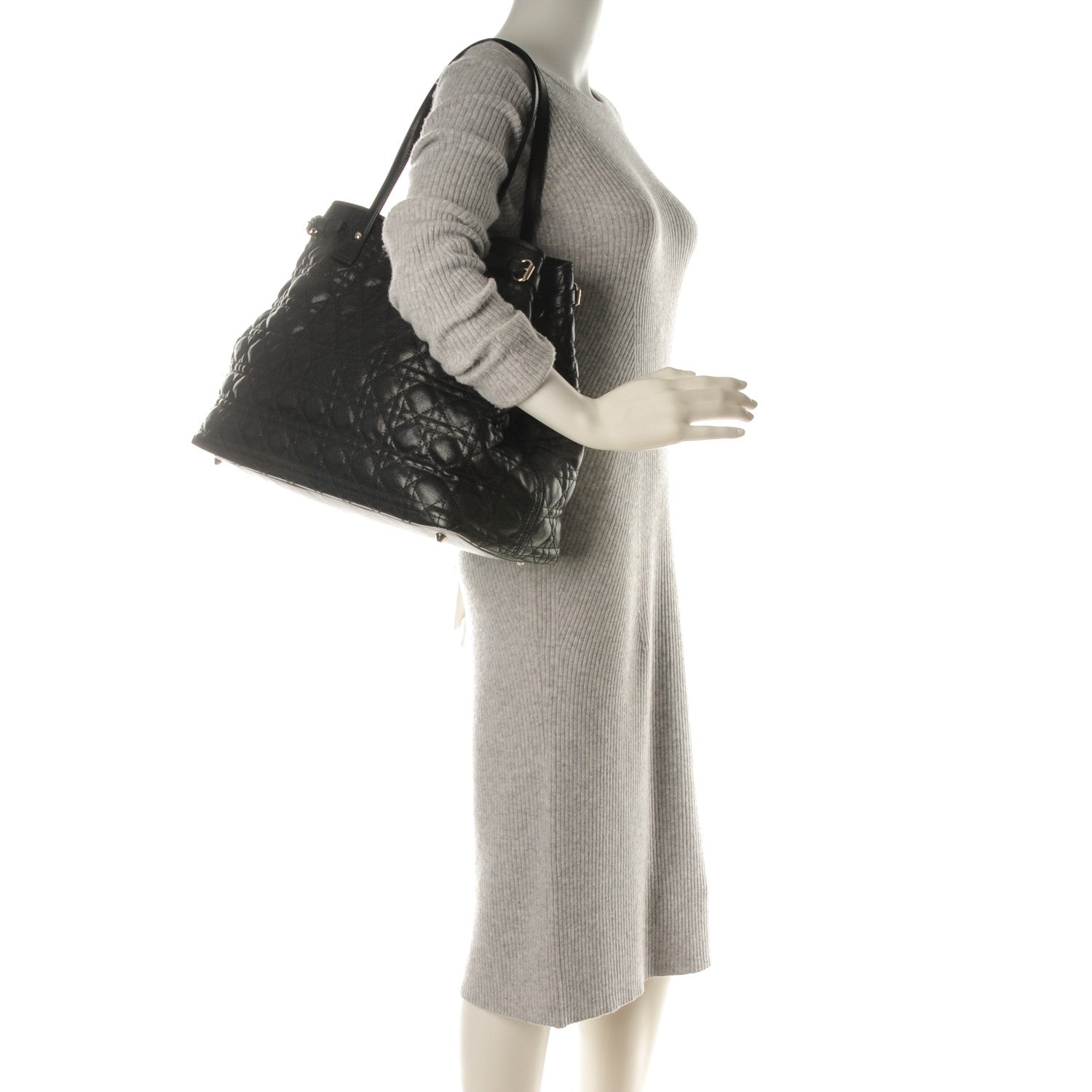 Christian Dior Coated Canvas Cannage Medium Panarea Tote Black 2 of 8