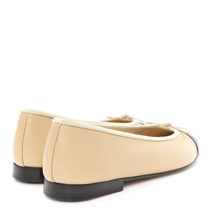 Chanel Lambskin Cap Toe CC Ballerina Flats 39.5 Beige Black 5 of 10