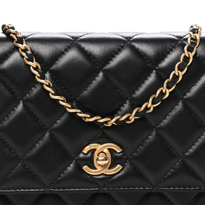Chanel Lambskin Quilted CC Pearl Crush Wallet on Chain WOC Black 7 of 10