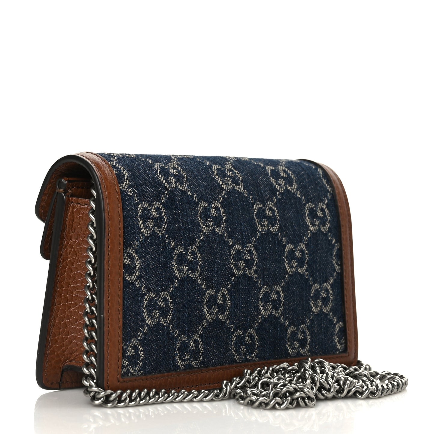 New Denim GG Monogram Dollar Calfskin Enamel Super Mini Dionysus Shoulder Bag Blue Tea Cuir Epilog Electric Blue