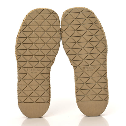 Prada Raffia Metal Triangle Logo Woven Flatform 35mm Slide Sandals 38 Naturale 5 of 8