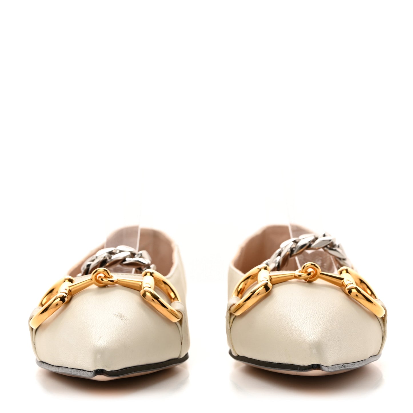 Nappa Lumiere Deva Horsebit Chain Embellished Flats 37.5 Dusty White