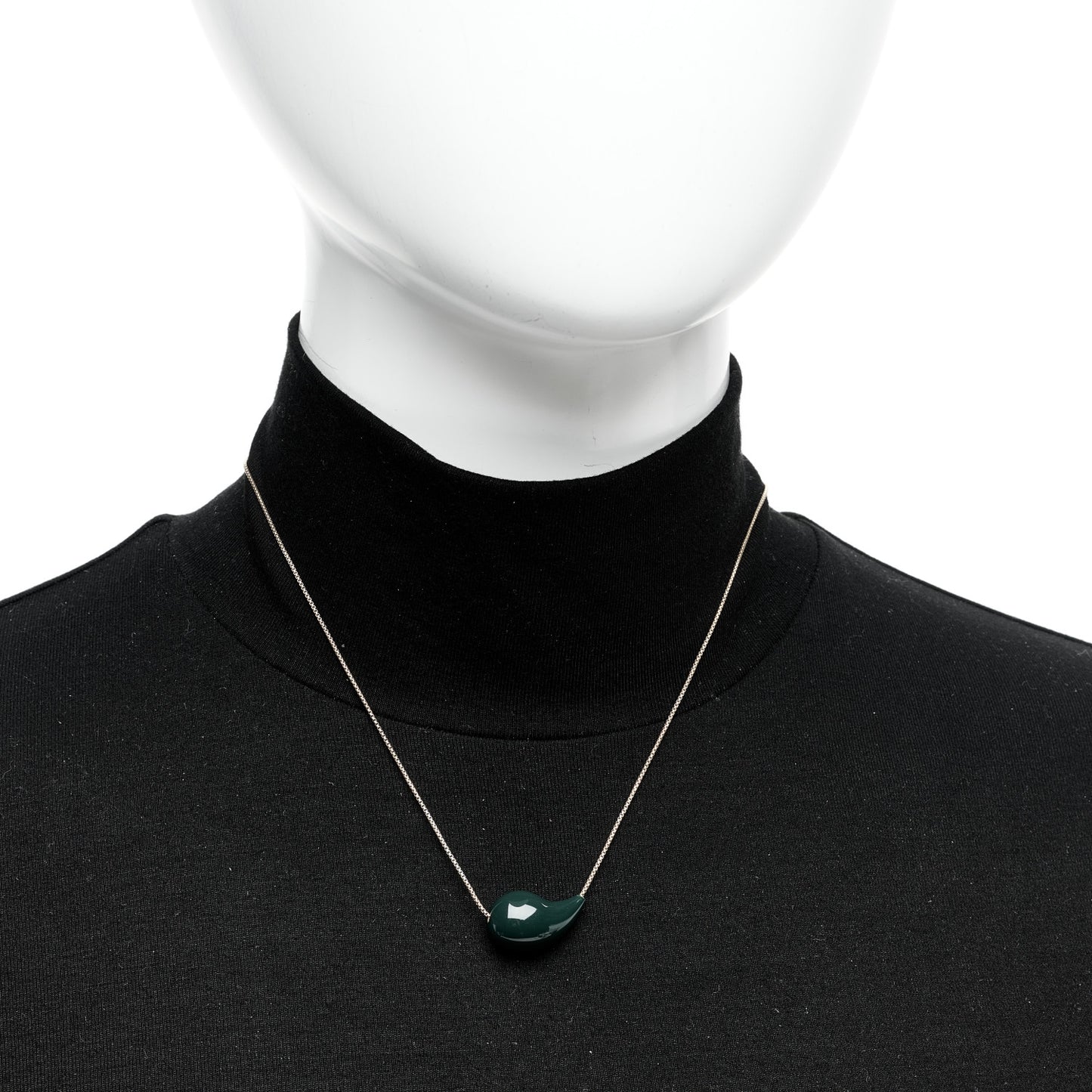 18K Yellow Gold Sterling Silver Enamel Drop Pendant Necklace Green