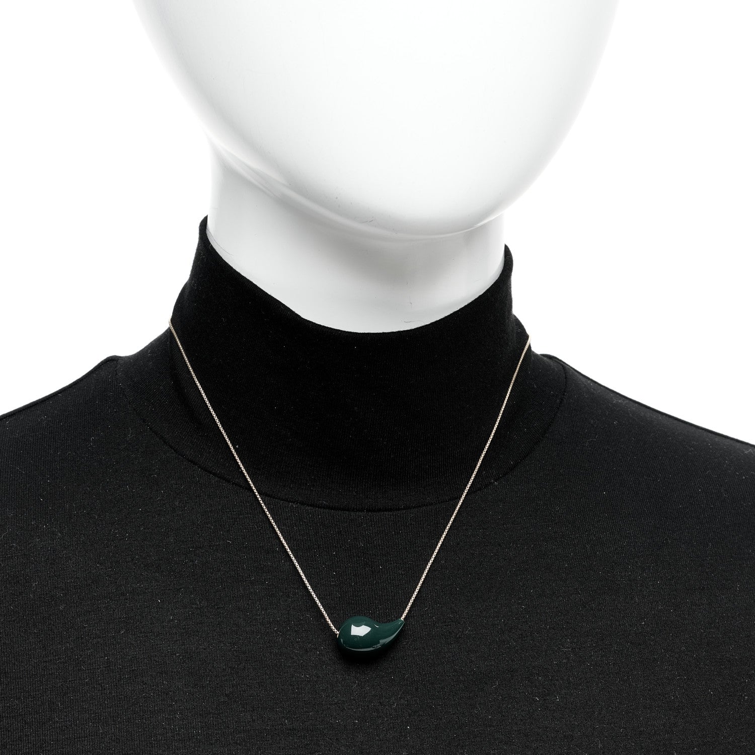 Bottega Veneta 18K Yellow Gold Sterling Silver Enamel Drop Pendant Necklace Green 2 of 6