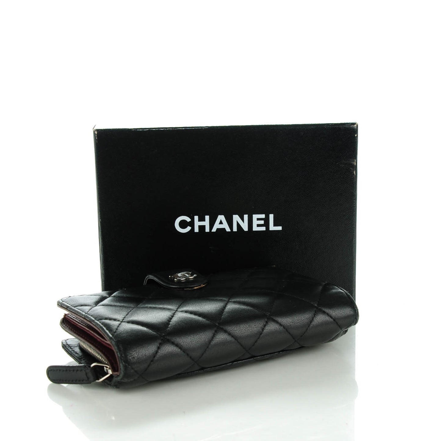 Lambskin Quilted Zipped Pocket Wallet Black