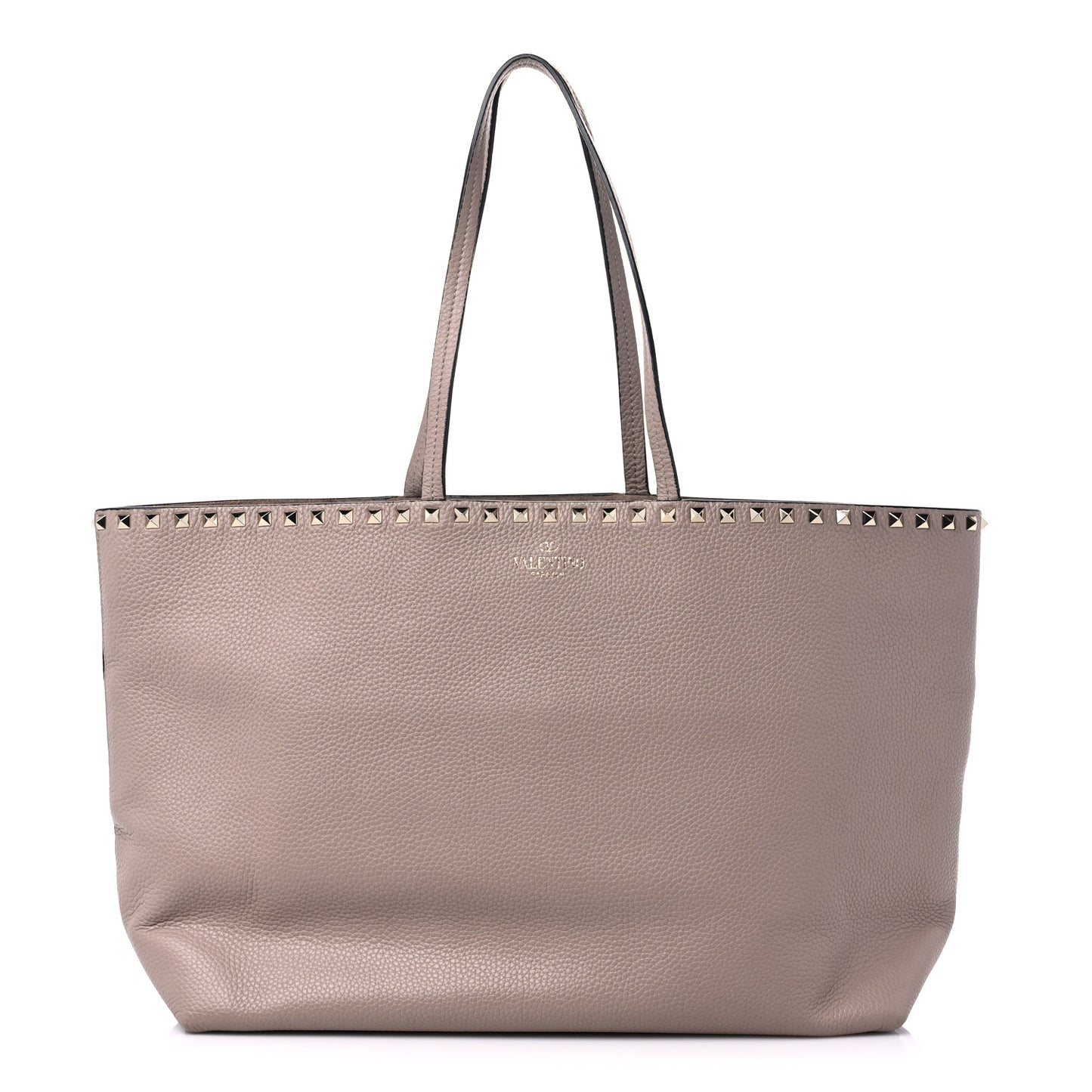 Grained Calfskin Rockstud Shoulder Tote Poudre
