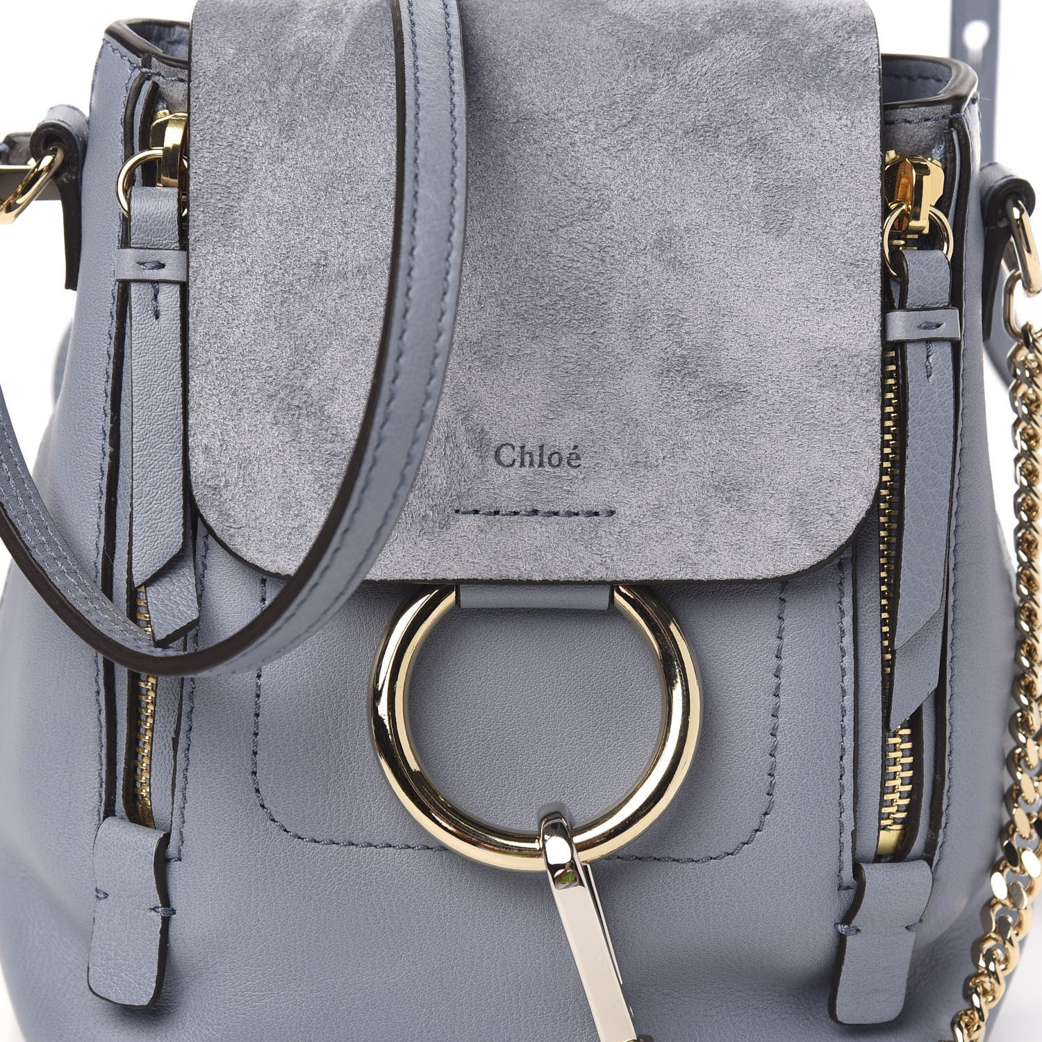 Chloe Suede Calfskin Mini Faye Backpack Washed Blue 9 of 9
