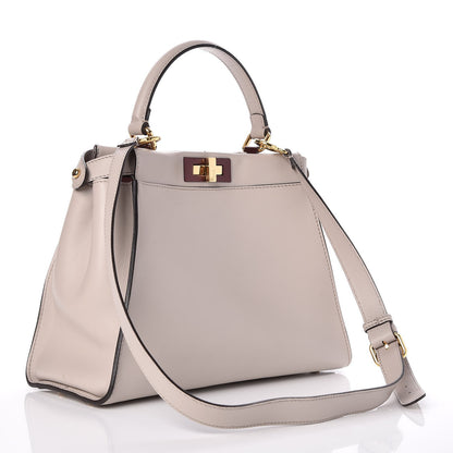 Fendi Vitello Seta Shiny Nappa Medium Peekaboo Iconic Satchel Grigio Polvere Bois de Rose 5 of 14