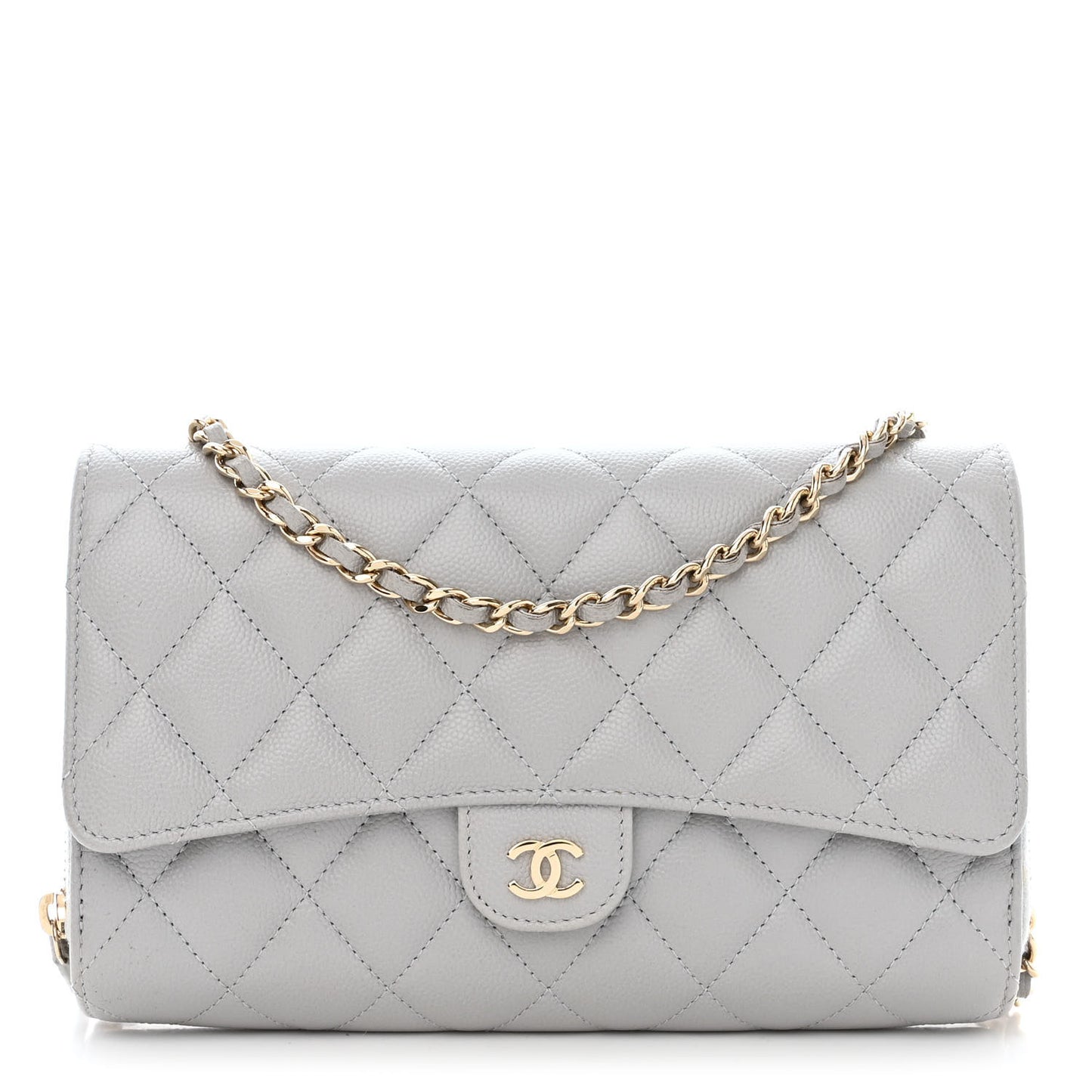 Caviar Quilted Phone Holder Wallet on Removable Chain Grey