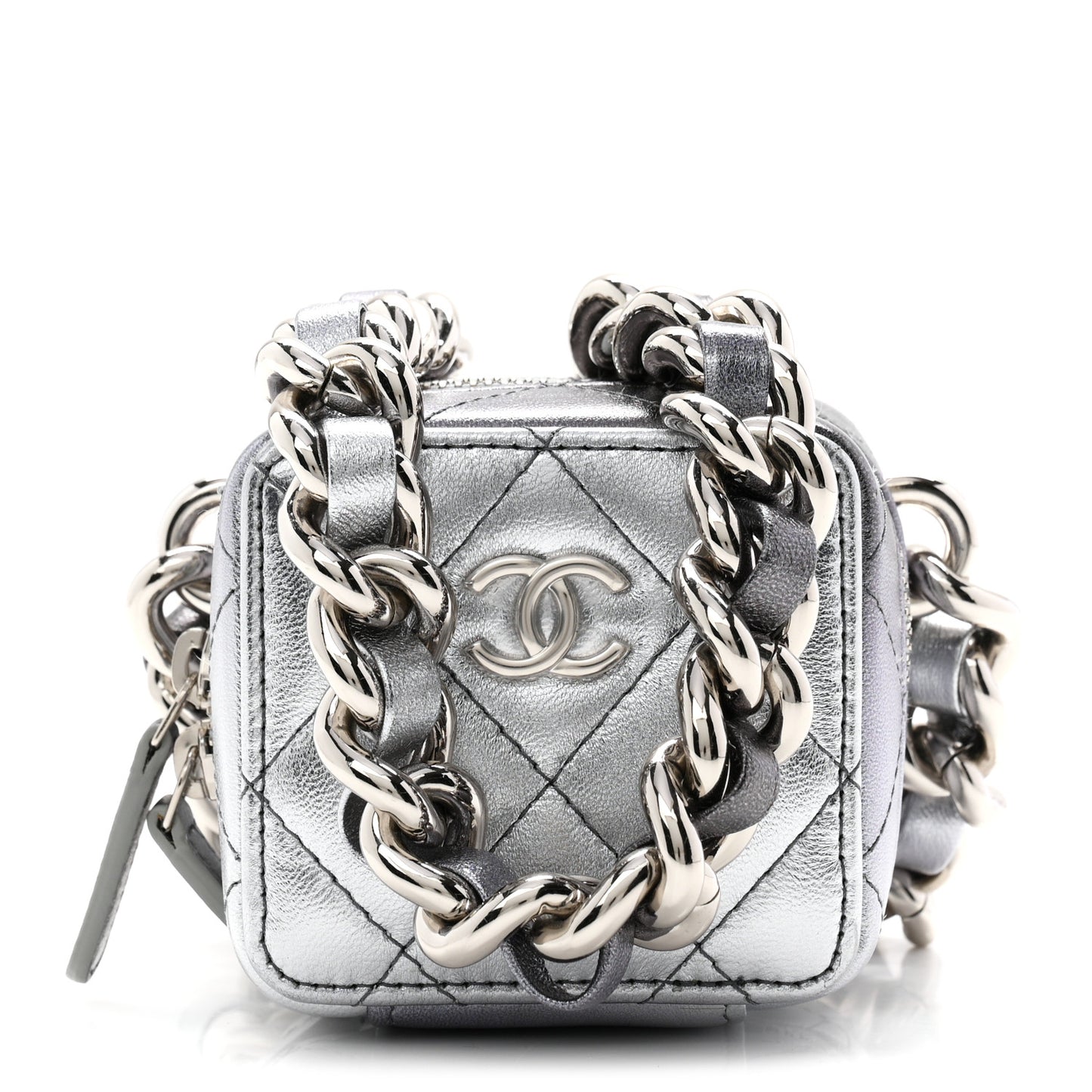 Gradient Metallic Lambskin Quilted Coco Punk Cube Clutch With Chain Silver Black