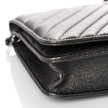 Chanel Metallic Calfskin Chevron Quilted Wallet On Chain WOC Dark Silver 8 of 11