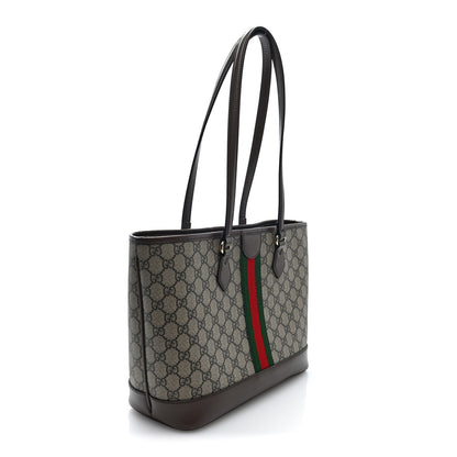 Gucci GG Supreme Monogram Textured Calfskin Web Small Ophidia Shoulder Tote Bag Beige Ebony New Acero 3 of 9