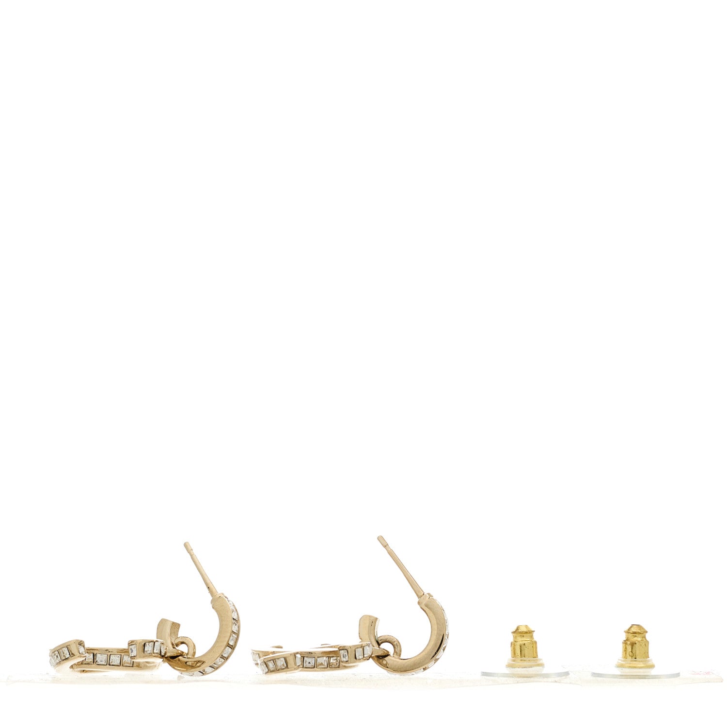 Chanel Metal Baguette Crystal CC Drop Earrings Gold 3 of 4