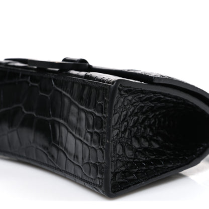 Balenciaga Shiny Calfskin Monochrome Crocodile Embossed Hourglass Top Handle Bag XS Black 10 of 10
