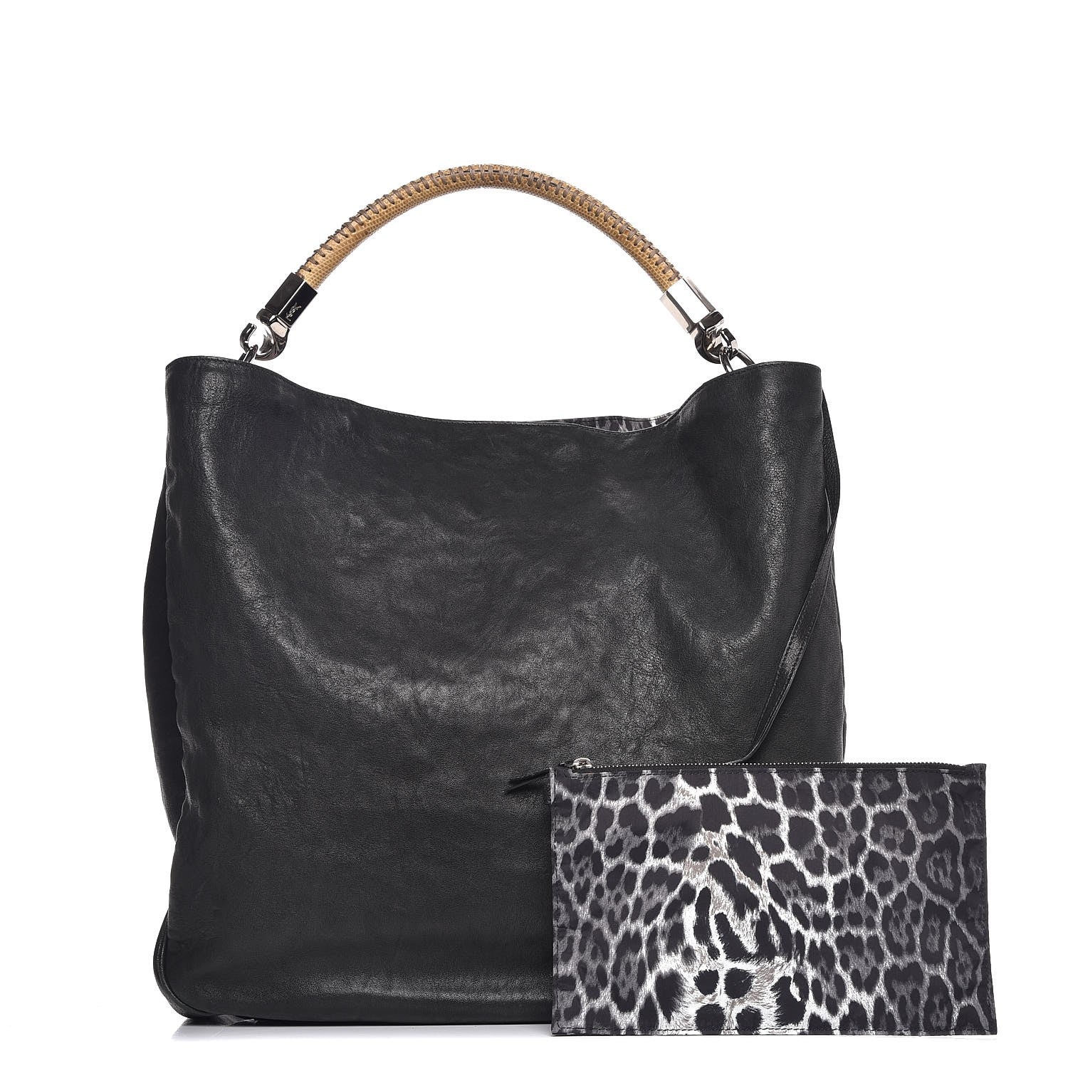 Saint Laurent Goatskin Lizard Embossed Large Roady Hobo Black 1 of 7