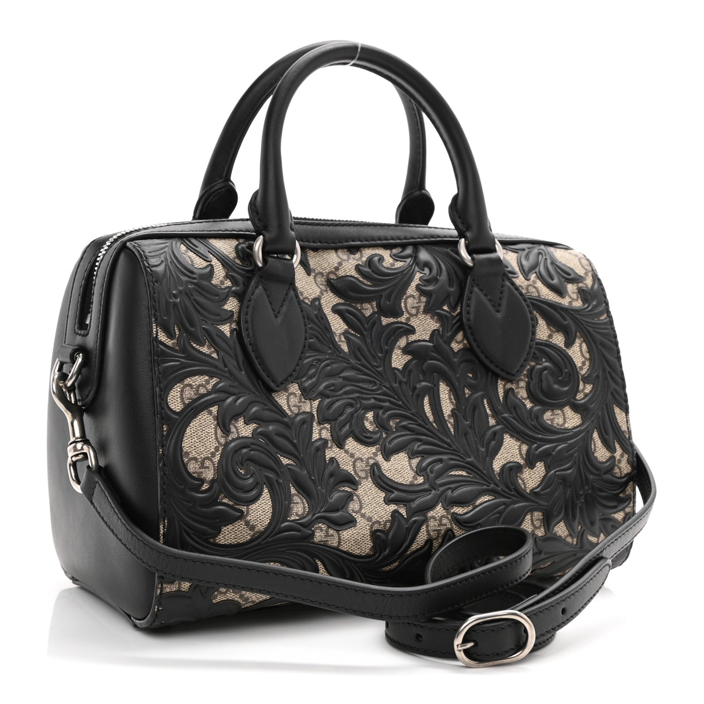 GG Supreme Monogram Arabesque Small Boston Black