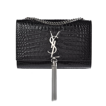 Saint Laurent Calfskin Crocodile Embossed Small Classic Monogram Kate Tassel Satchel Black 1 of 7