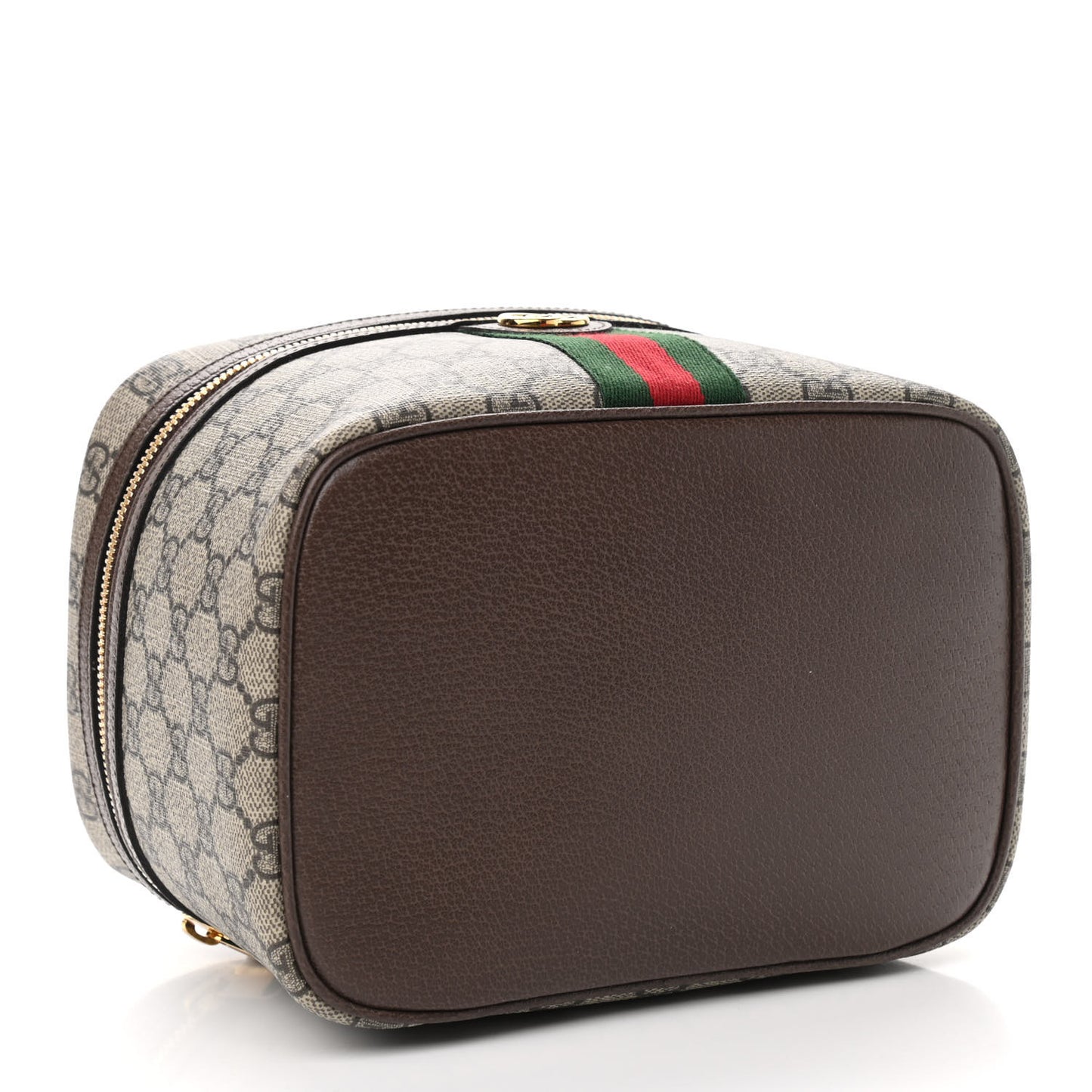 GG Supreme Monogram Textured Calfskin Web Small Ophidia Vanity Cosmetic Case Beige Ebony New Acero