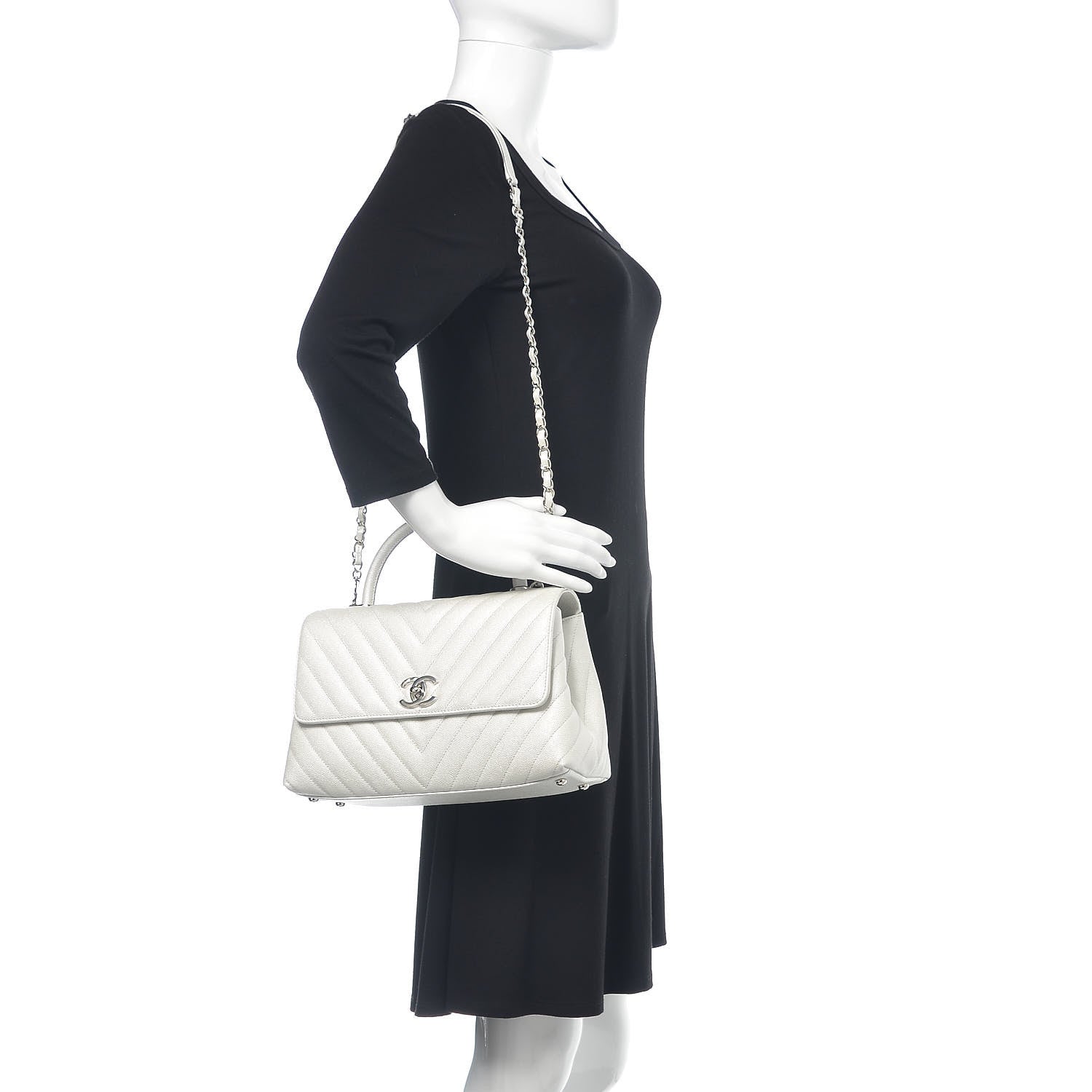 Chanel Iridescent Caviar Chevron Quilted Small Coco Handle Flap White 2 of 10