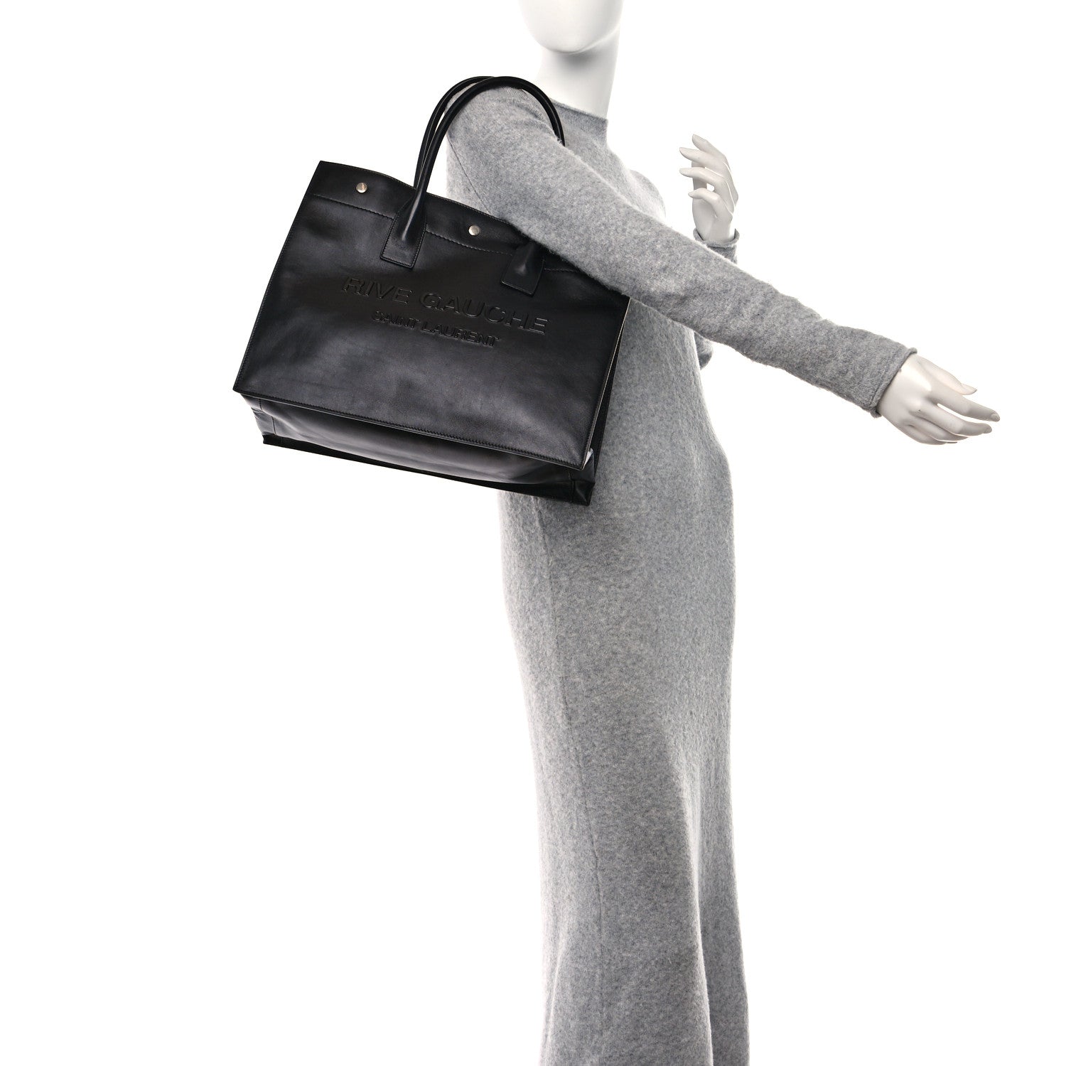Saint Laurent Smooth Calfskin Rive Gauche Small Tote Black 2 of 9
