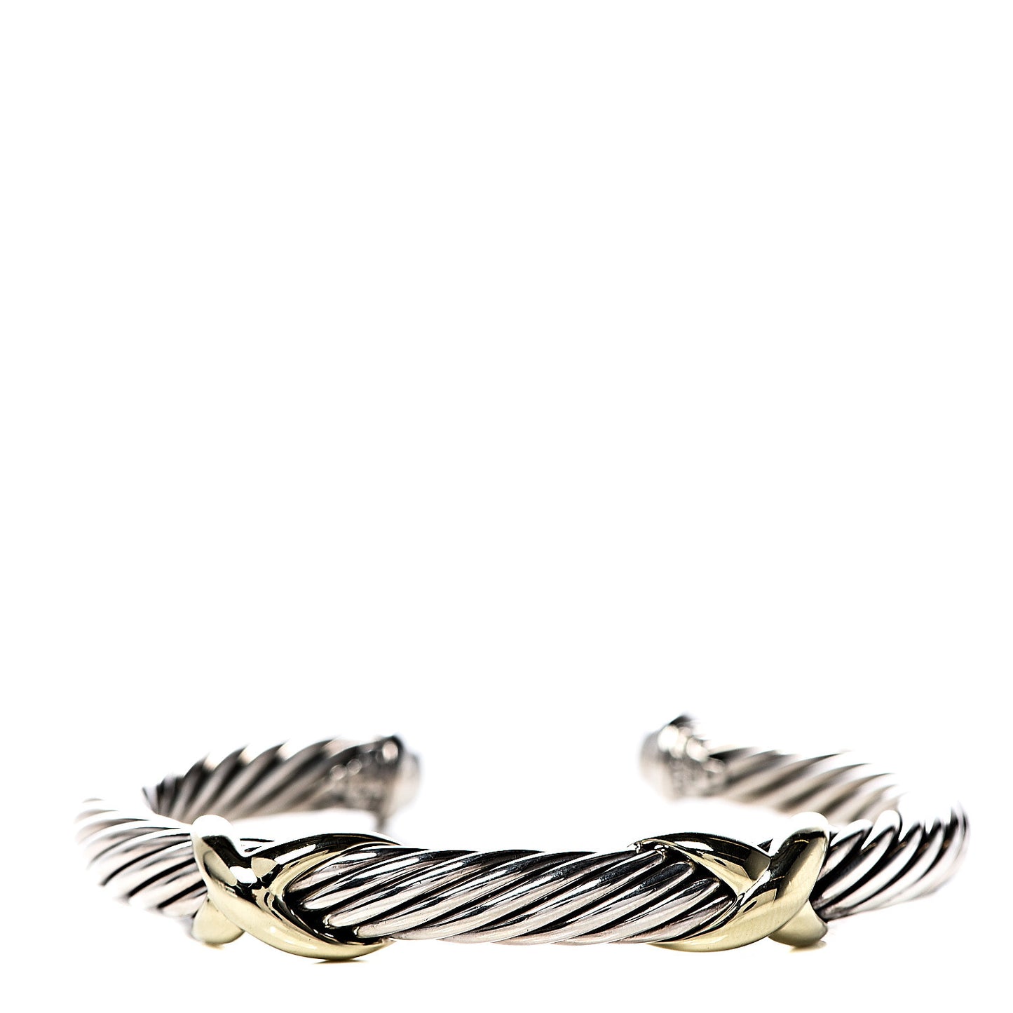 Sterling Silver 14K Yellow Gold 7mm Double X Cable Bracelet