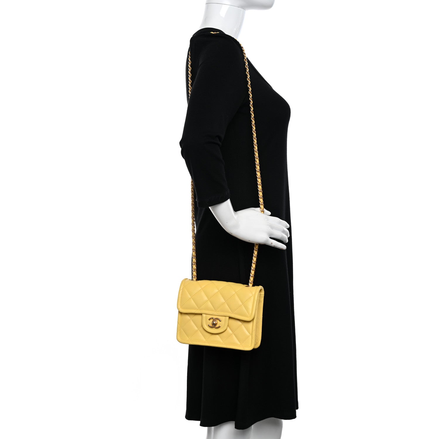 Chanel Caviar Quilted Mini Sweet Classic Flap Yellow 2 of 14