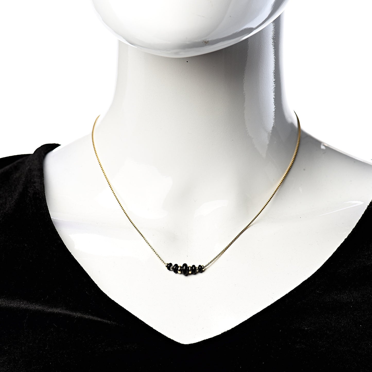 18K Yellow Gold Black Onyx Rio Rondelle Short Station Necklace
