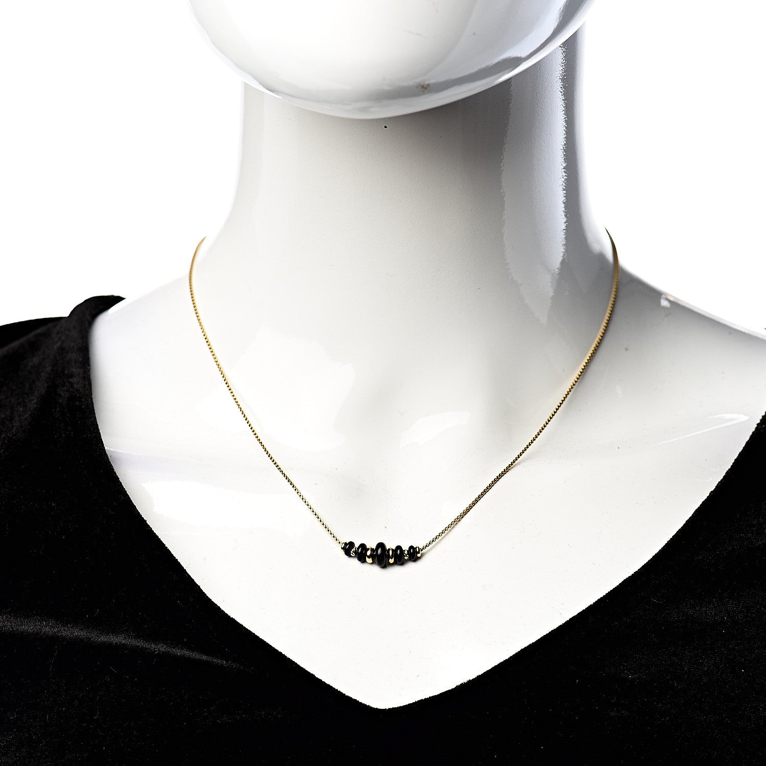 David Yurman 18K Yellow Gold Black Onyx Rio Rondelle Short Station Necklace 2 of 5