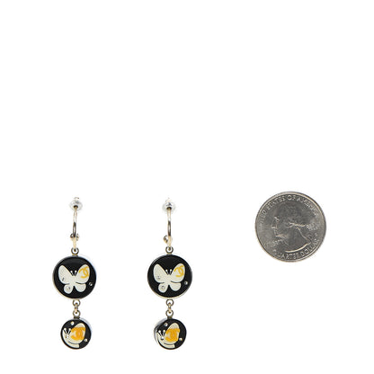 Chanel Crystal Resin Butterfly CC Dangle Earrings Black Yellow 2 of 4