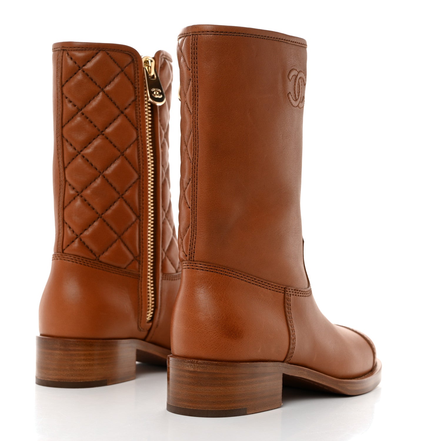 Chanel Calfskin CC Logo Mid Calf Boots 36 Caramel 4 of 8