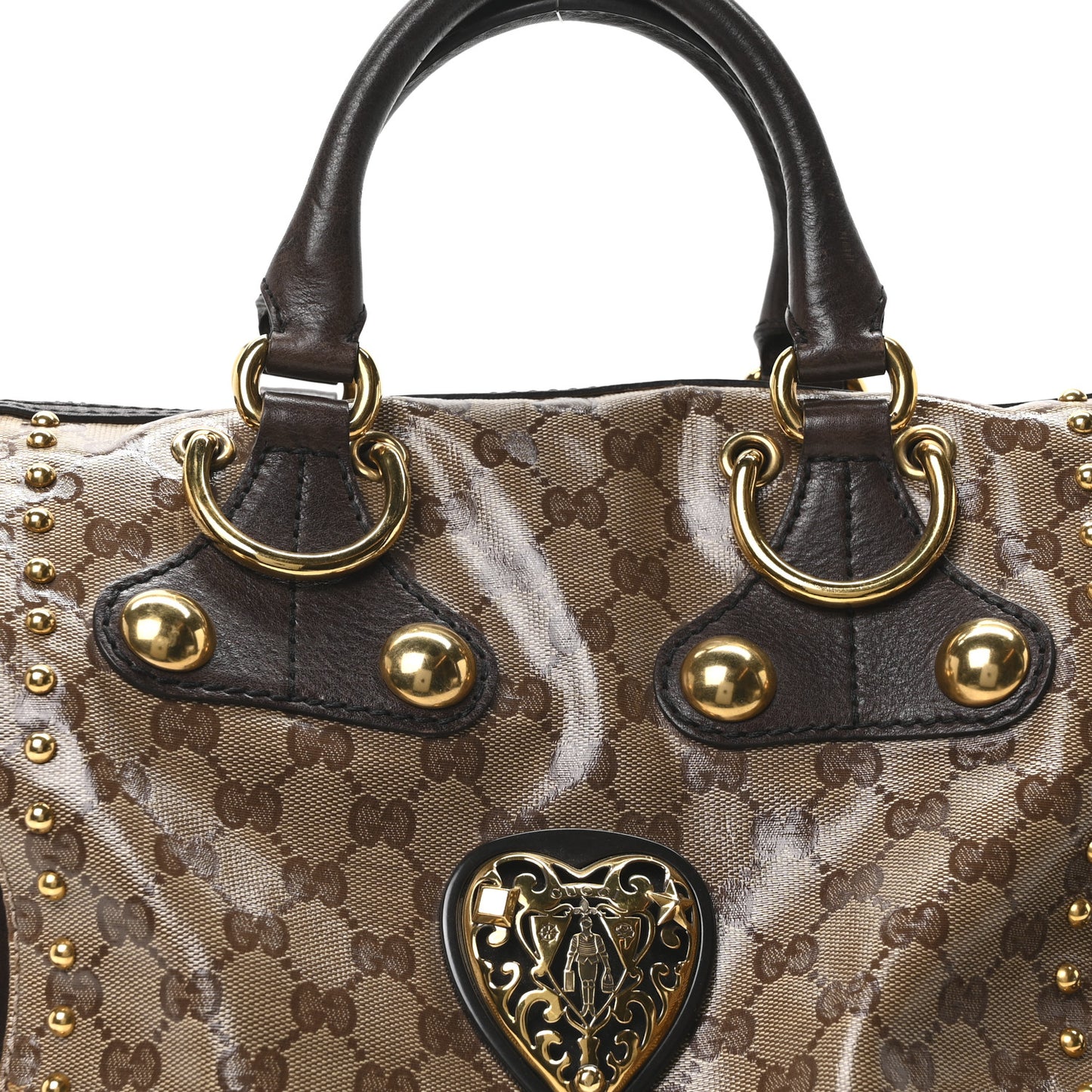 Crystal Monogram Studded Large Babouska Boston Dark Brown
