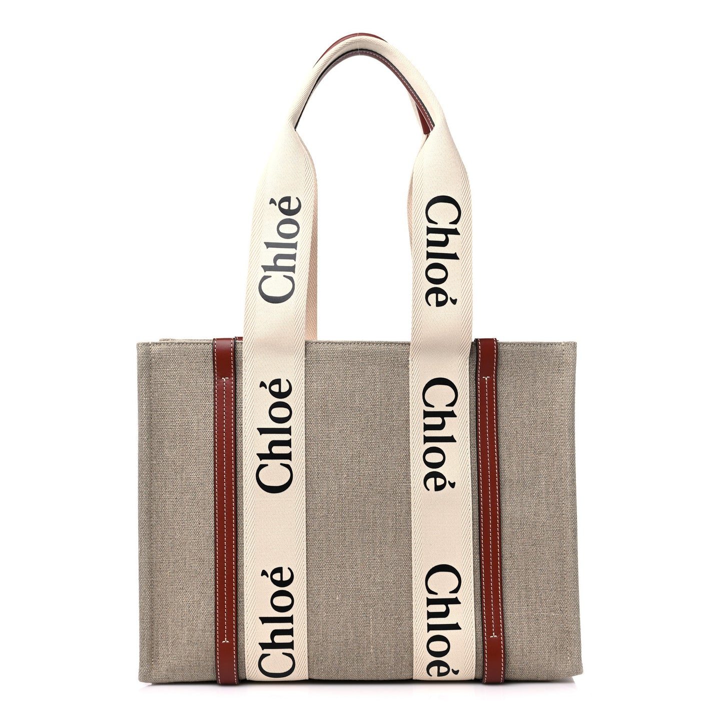 Cotton Calfskin Medium Woody Ribbon Tote White Brown