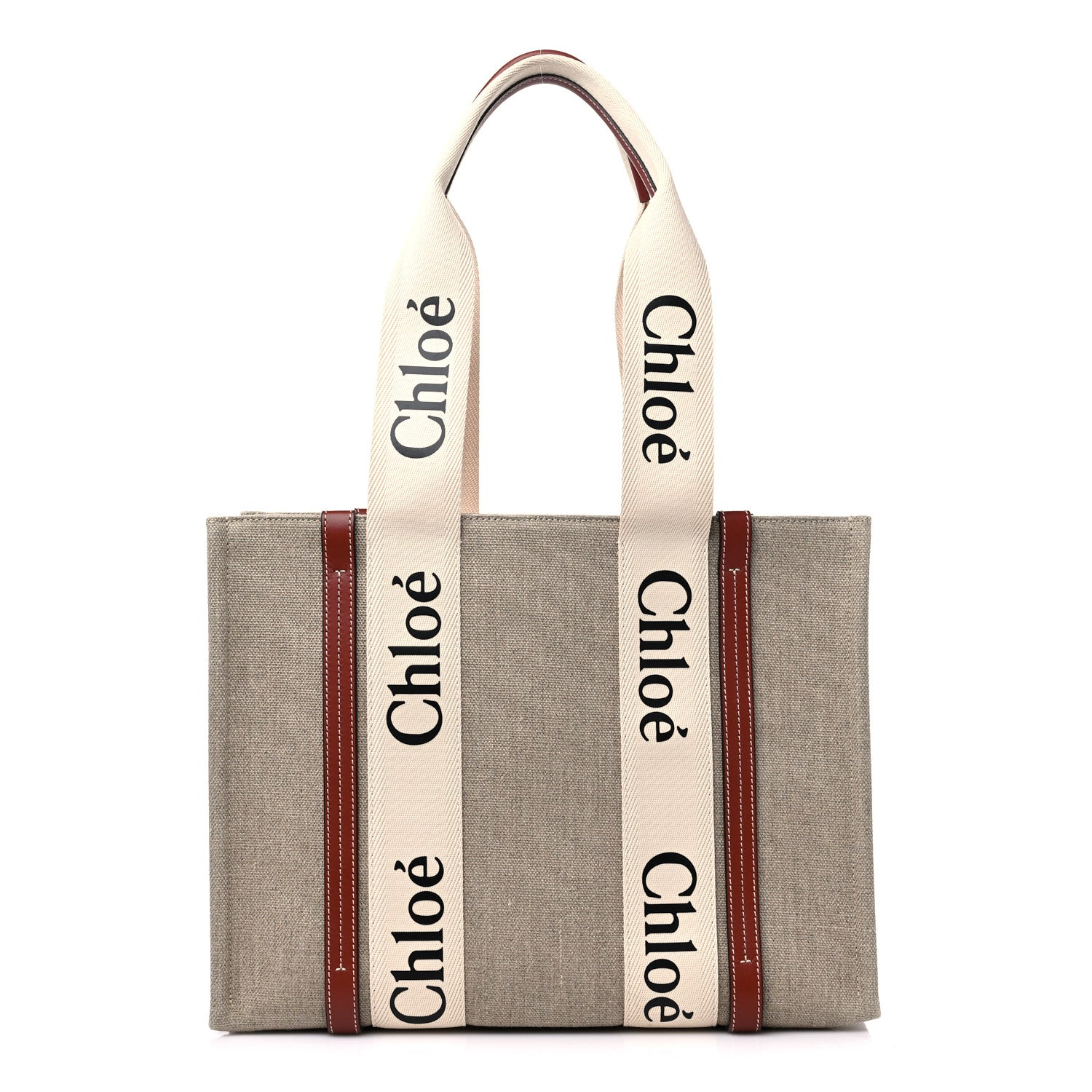 Chloe Cotton Calfskin Medium Woody Ribbon Tote White Brown 1 of 10