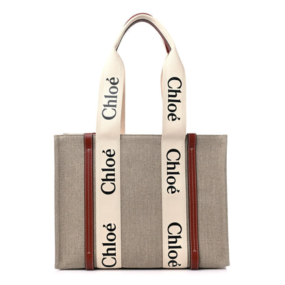 Chloe Cotton Calfskin Medium Woody Ribbon Tote White Brown 1 of 10