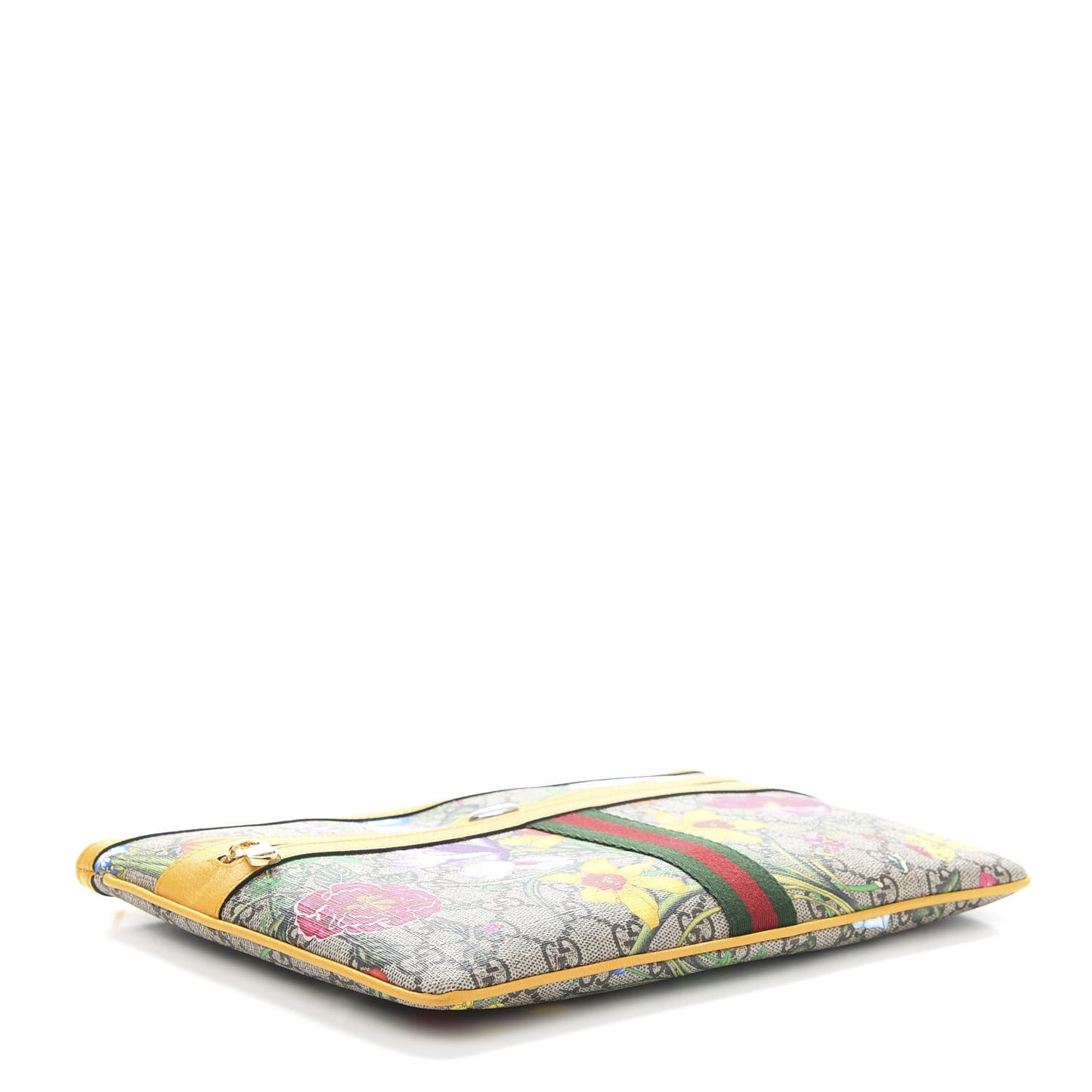 GG Supreme Monogram Flora Large Ophidia Pouch Clutch Beige Multicolor Crop