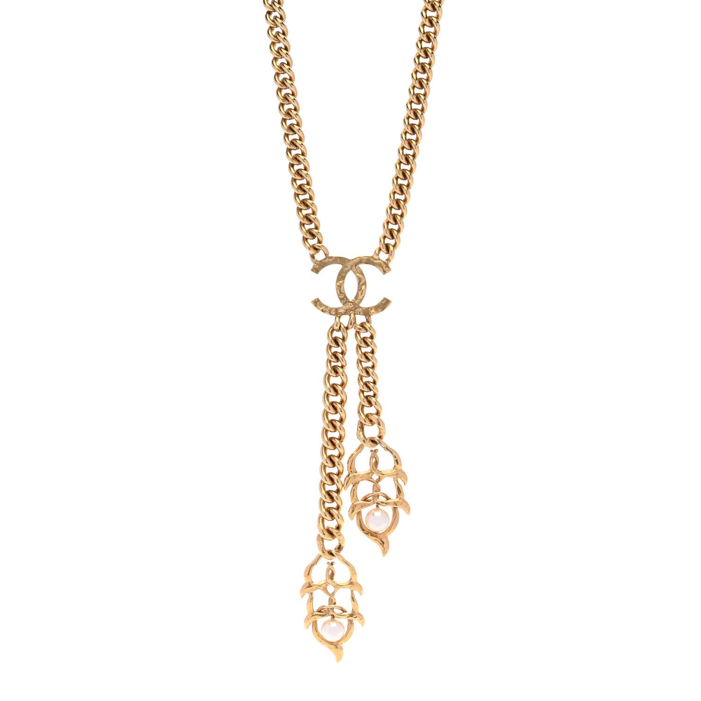 Metal Pearl CC Chain Necklace Gold