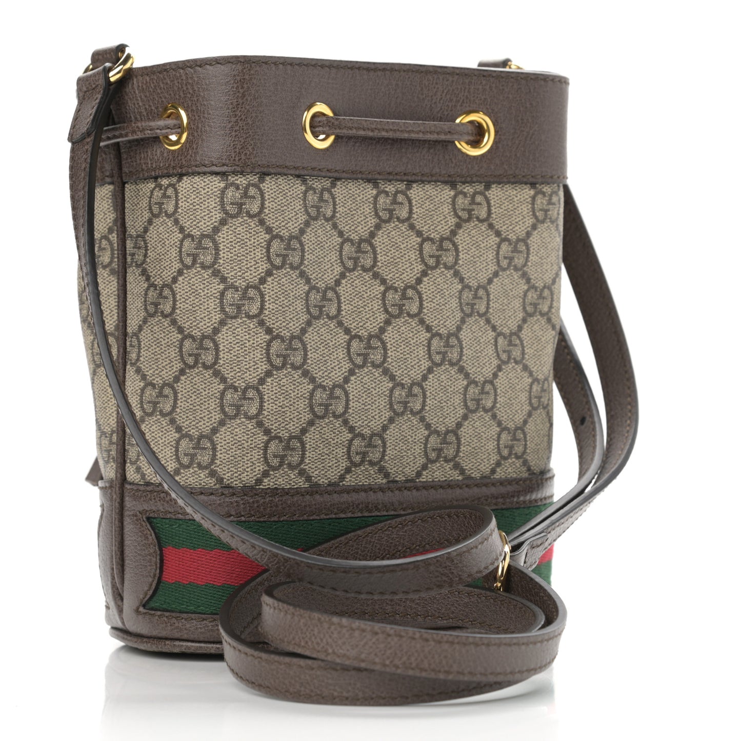 GG Supreme Monogram Web Mini Ophidia Bucket Bag Brown