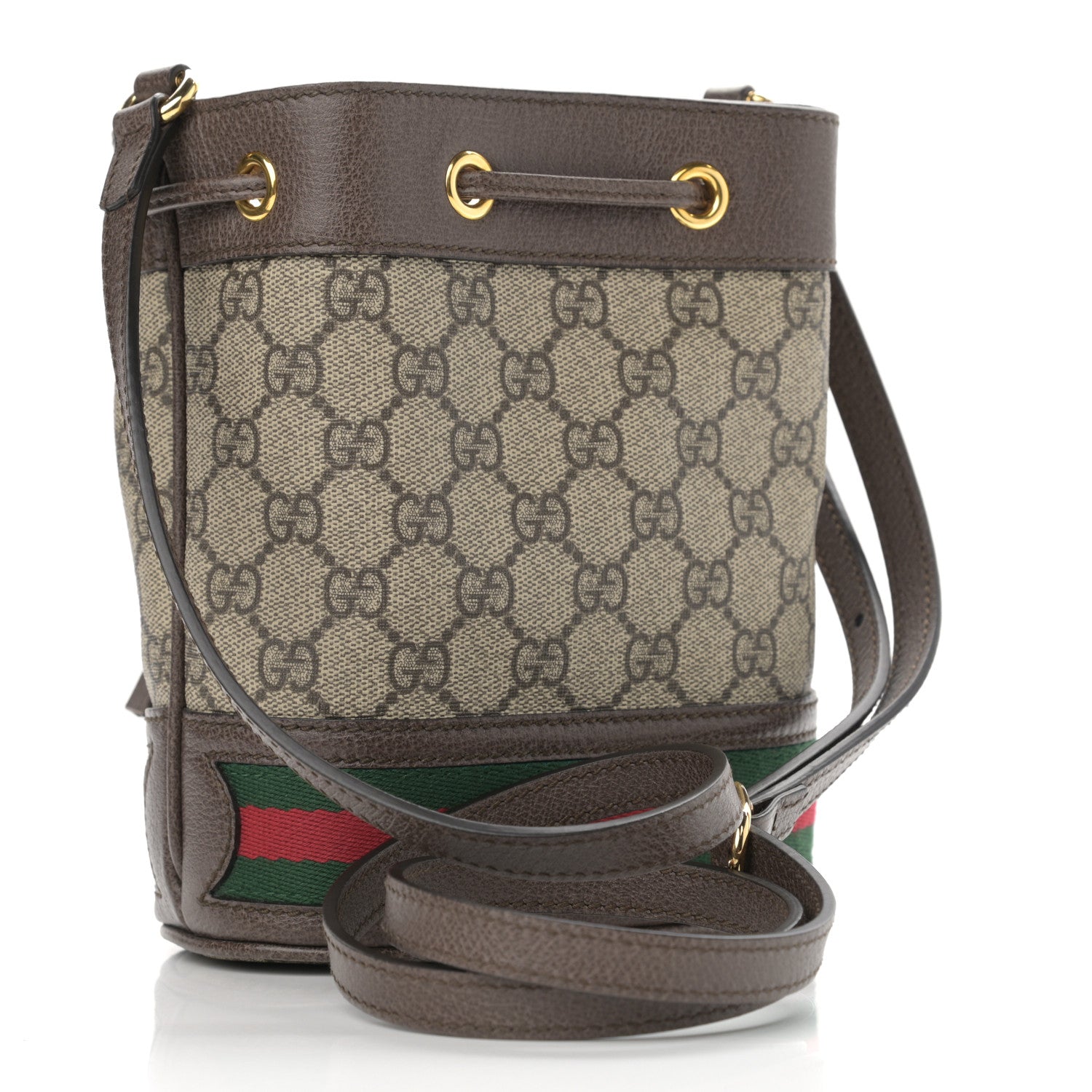 Gucci GG Supreme Monogram Web Mini Ophidia Bucket Bag Brown 3 of 11
