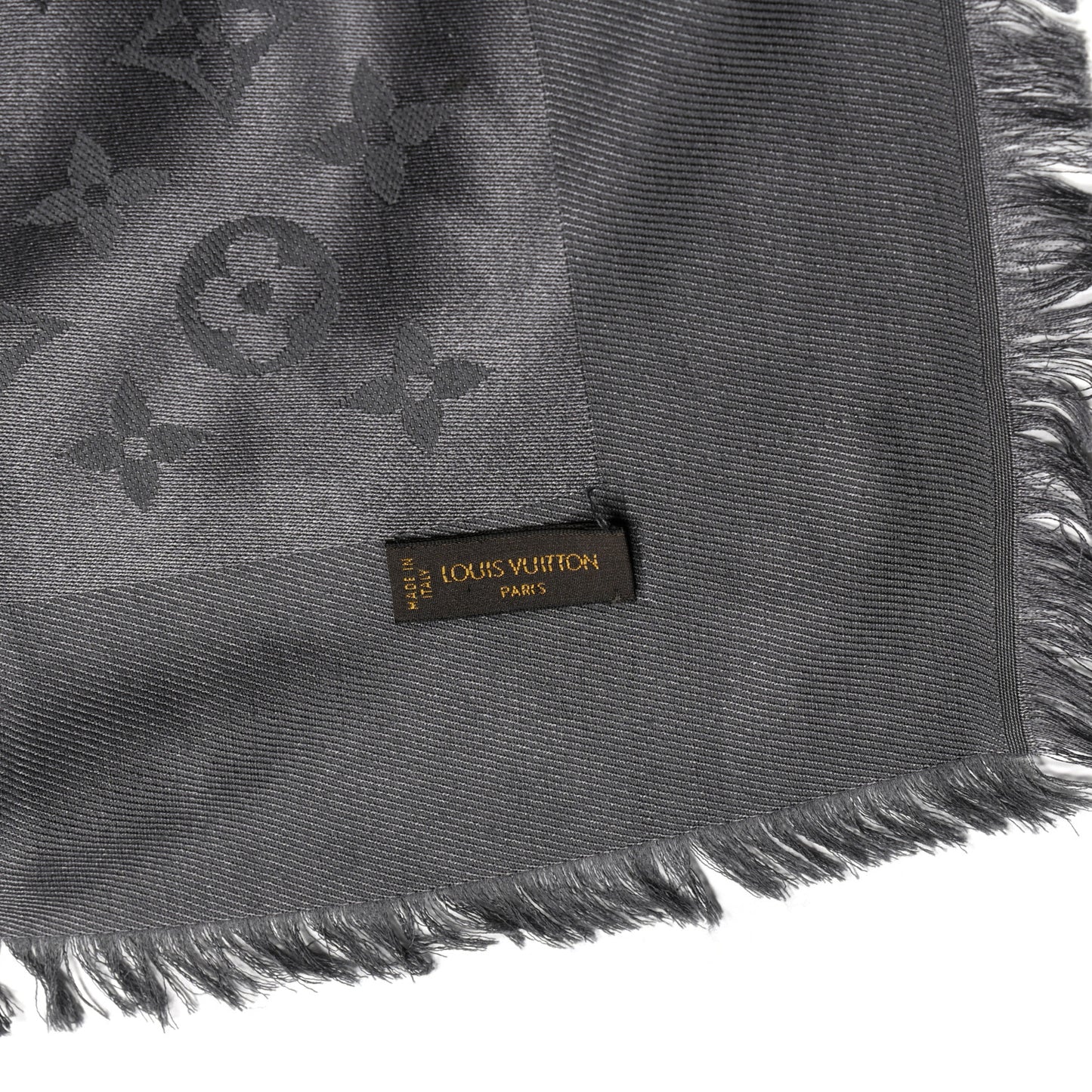 Silk Monogram Shine Shawl Charcoal Grey