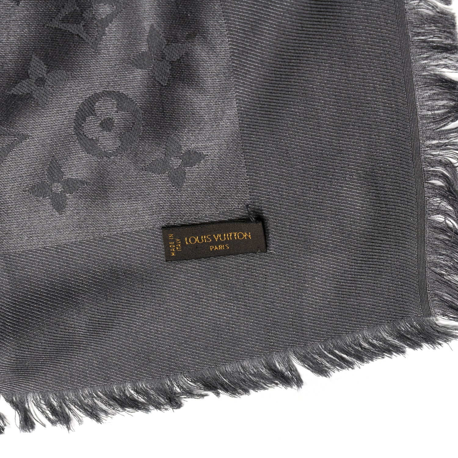Louis Vuitton Silk Monogram Shine Shawl Charcoal Grey 2 of 6