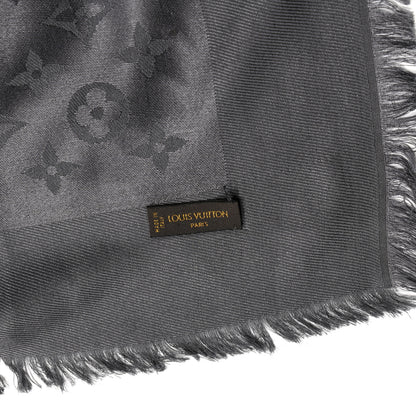 Louis Vuitton Silk Monogram Shine Shawl Charcoal Grey 2 of 6