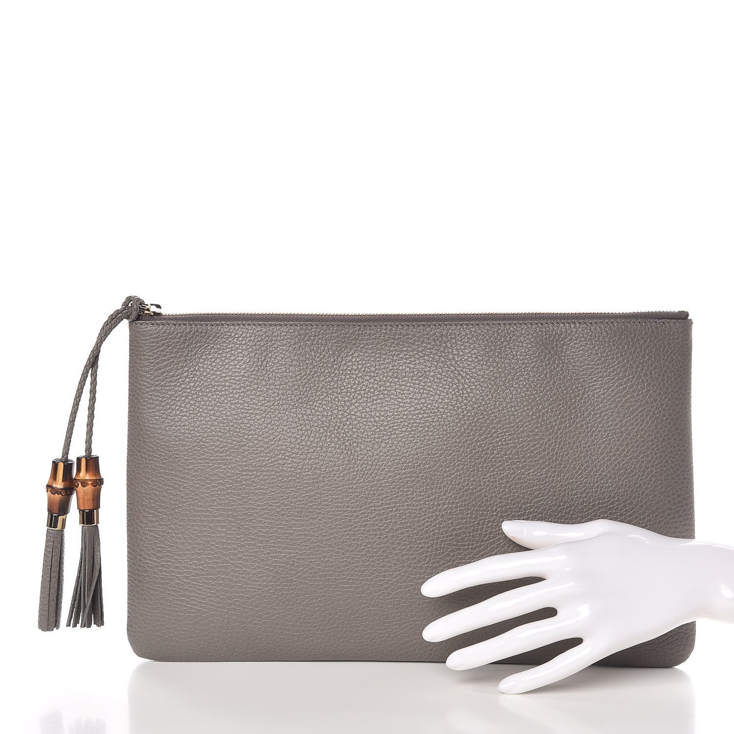 Calfskin Large Bamboo Clutch Grey