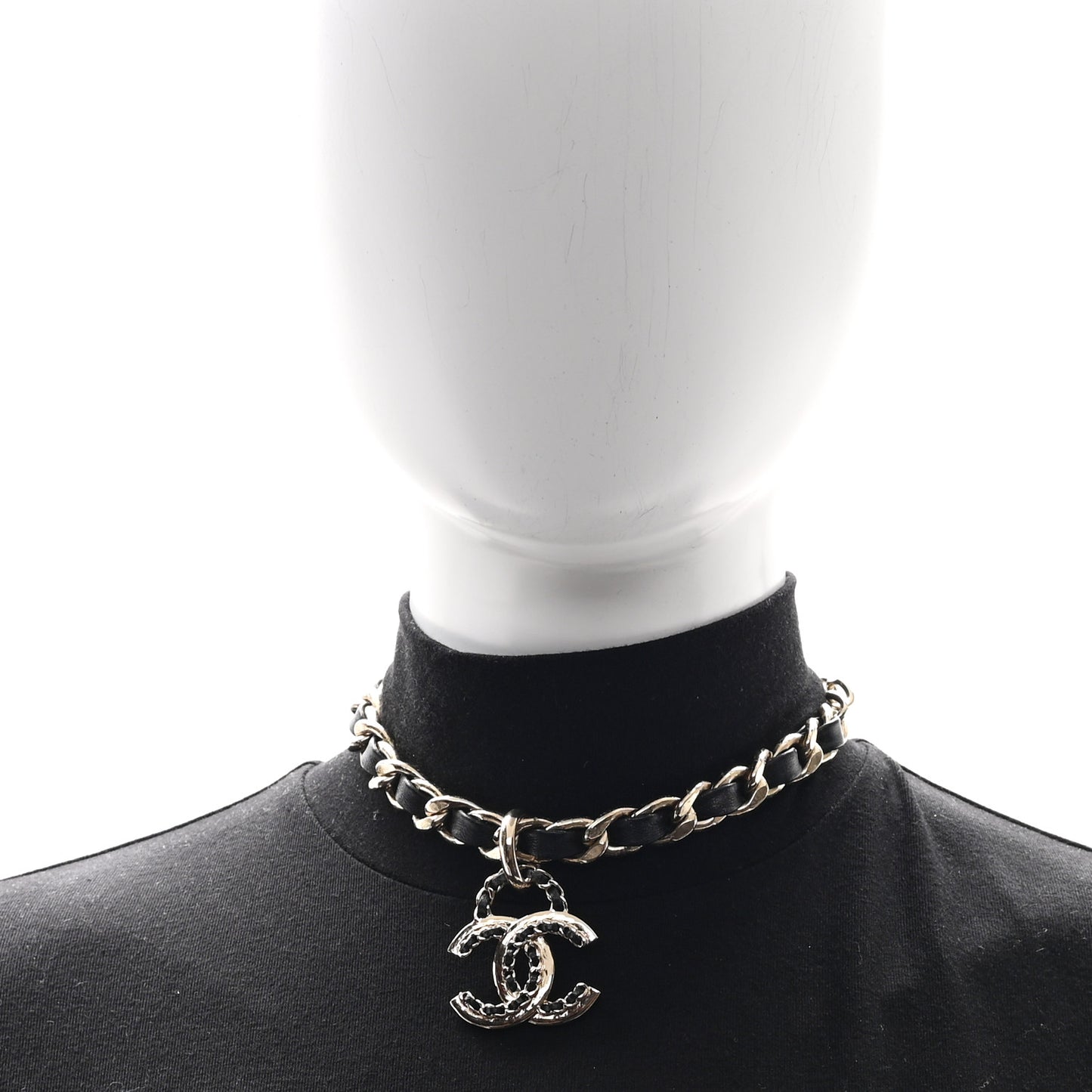 Metal Lambskin CC Choker Necklace Black Gold