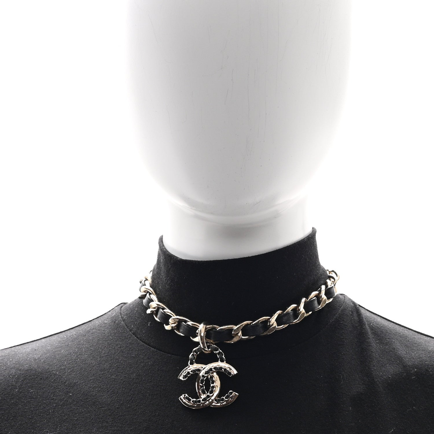 Chanel Metal Lambskin CC Choker Necklace Black Gold 2 of 6
