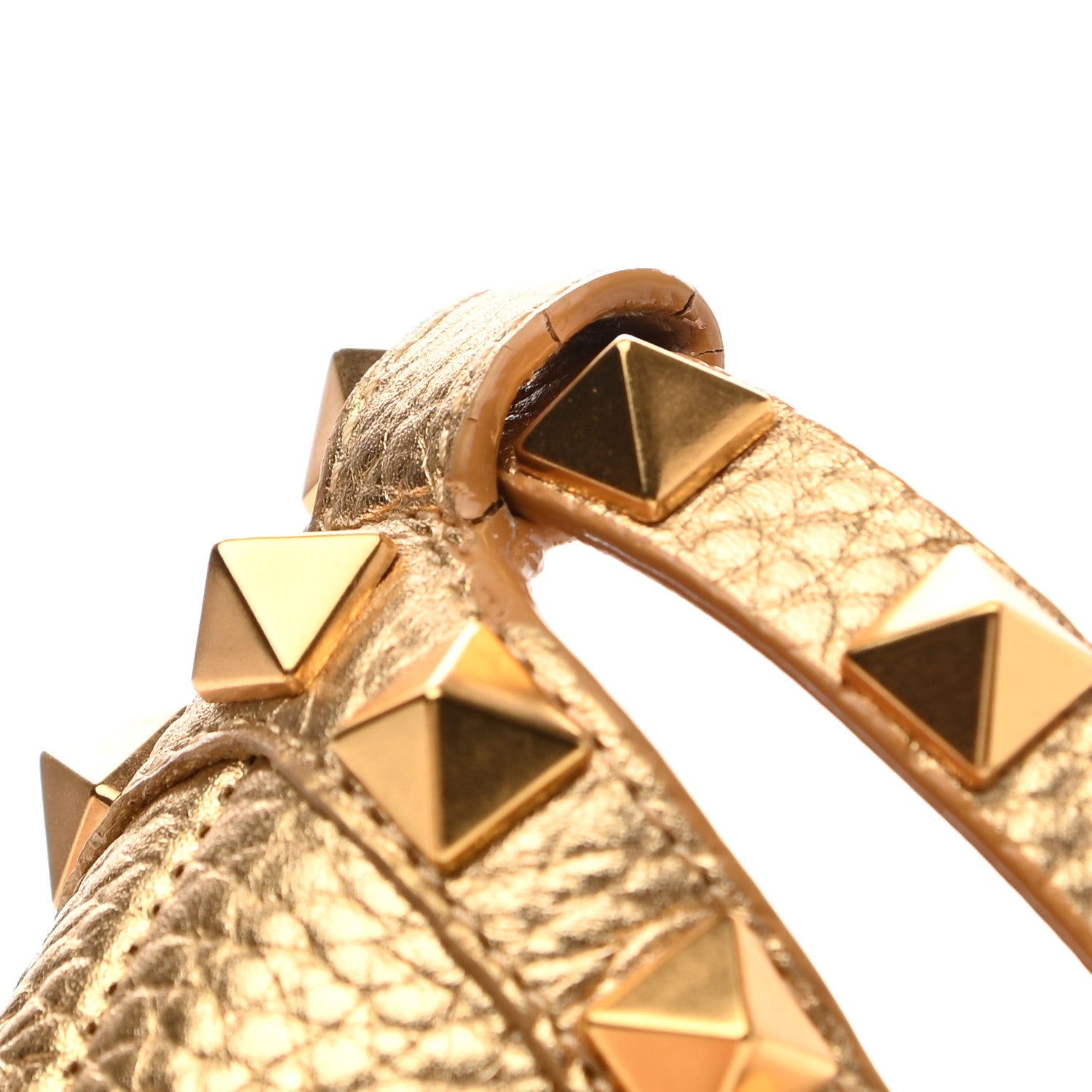 Valentino Garavani Metallic Pebbled Calfskin Rockstud Ankle Strap Espadrille 15/105mm Wedge Sandals 35 Antique Brass Natural 9 of 11