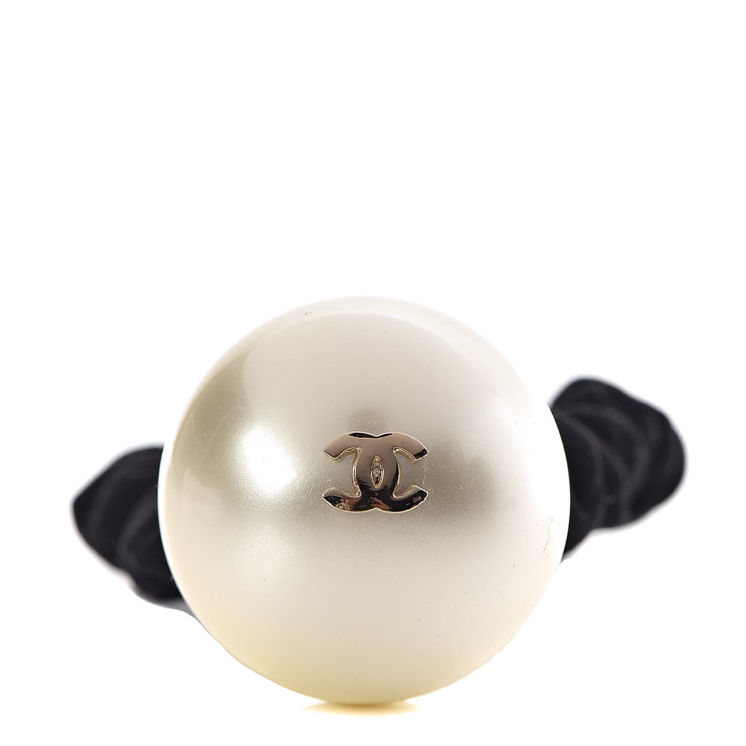Chanel Pearl CC Hair Tie Black Gold Pearly White 1 of 4